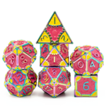 Foam Brain Solid Metal Dice: Steampunk Pink Lemonade 7 Die Polyhedral Set