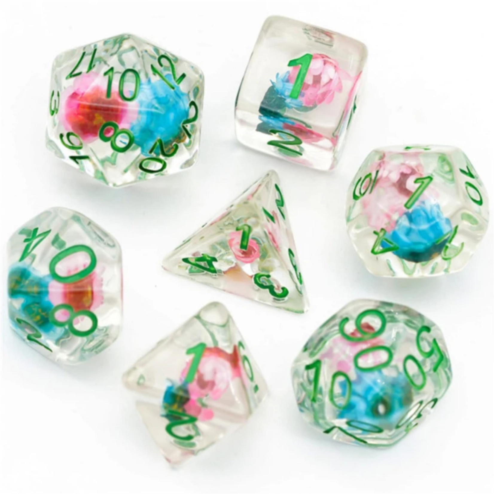 Foam Brain Inclusion Dice: Blue and Pink Star Flower Dice Set