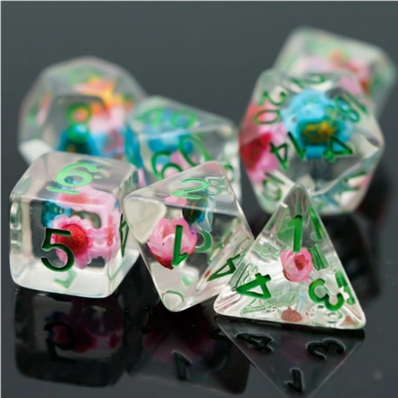 Foam Brain Inclusion Dice: Blue and Pink Star Flower Dice Set