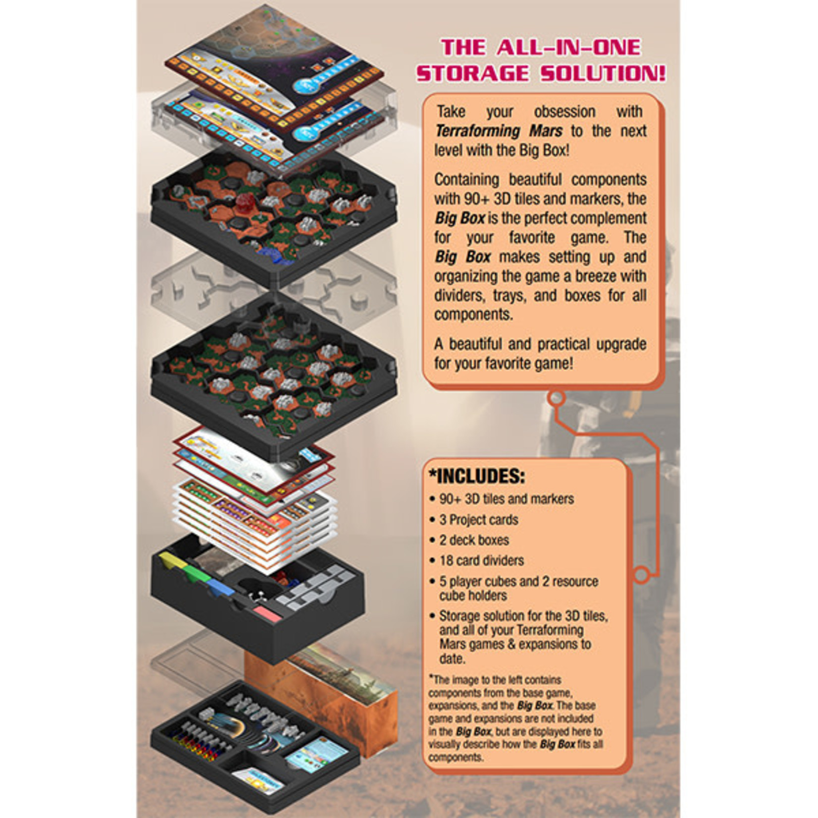 Terraforming Mars: Big Box (No Core Game/All Sales Final/Contains the KS Big Storage Box, 3D Tiles, Trade Fleets/Chairman Seat and City Dome Miniatures)