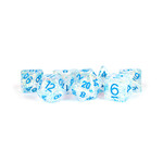 MDG Resin: Flash Dice - Clear w/Light Blue |  16mm 7 Die Polyhedral Set MET 680