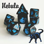 Oversize Dice: Kitty-Clacks -  Nebula Black w/ Blue Ink | 19mm - 23mm | 7 Die Polyhedral Set