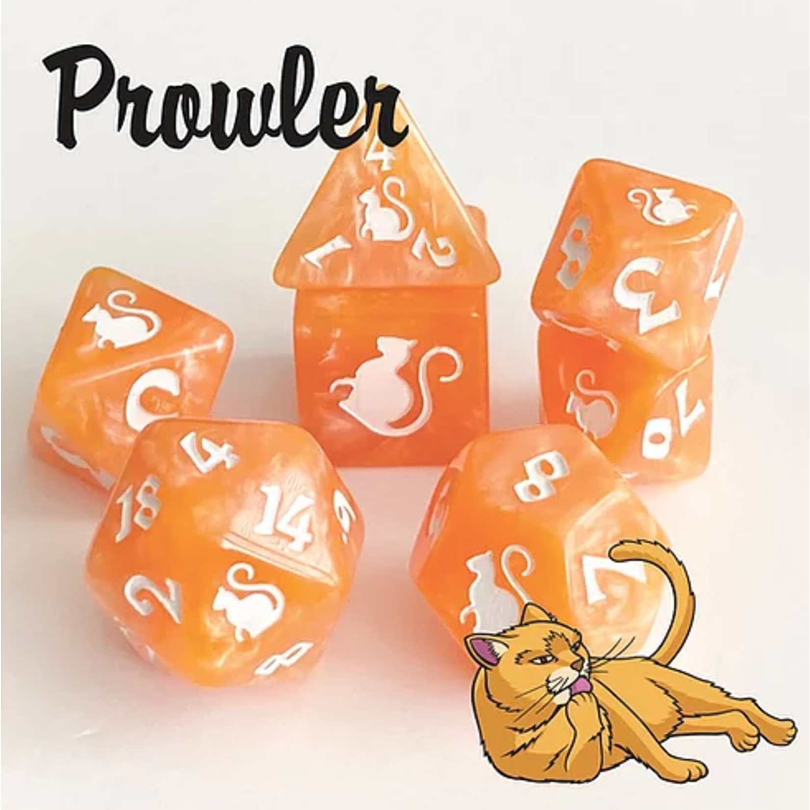 Oversize Dice: Kitty-Clacks - Prowler Orange w/ White Ink -  Prowler | 19mm - 23mm | 7 Die Polyhedral Set