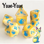 Oversize Dice: Kitty-Clacks -  Yum-Yum Yellow w/ Blue Ink | 19mm - 23mm | 7 Die Polyhedral Set