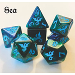 Oversize Dice: Dragons - Sea Dragon Green/Blue w/ Blue Ink | 19mm - 23mm | 7 Die Polyhedral Set