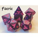 Oversize Dice: Dragons - Faerie Swirly Purple w/ Pink Ink Dragon | 19mm - 23mm | 7 Die Polyhedral Set