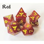 Oversize Dice: Dragons - Red w/ Yellow Ink Dragon | 19mm - 23mm | 7 Die Polyhedral Set