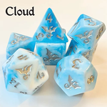 Oversize Dice: Dragons - Cloud White/Blue w/ Silver Ink Dragon | 19mm - 23mm | 7 Die Polyhedral Set