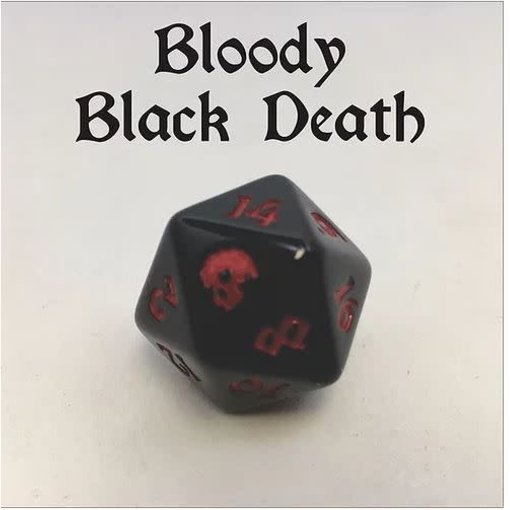 Oversize Dice: Black Death Skull - d20 Bloody Black Death black w/red ink 23mm