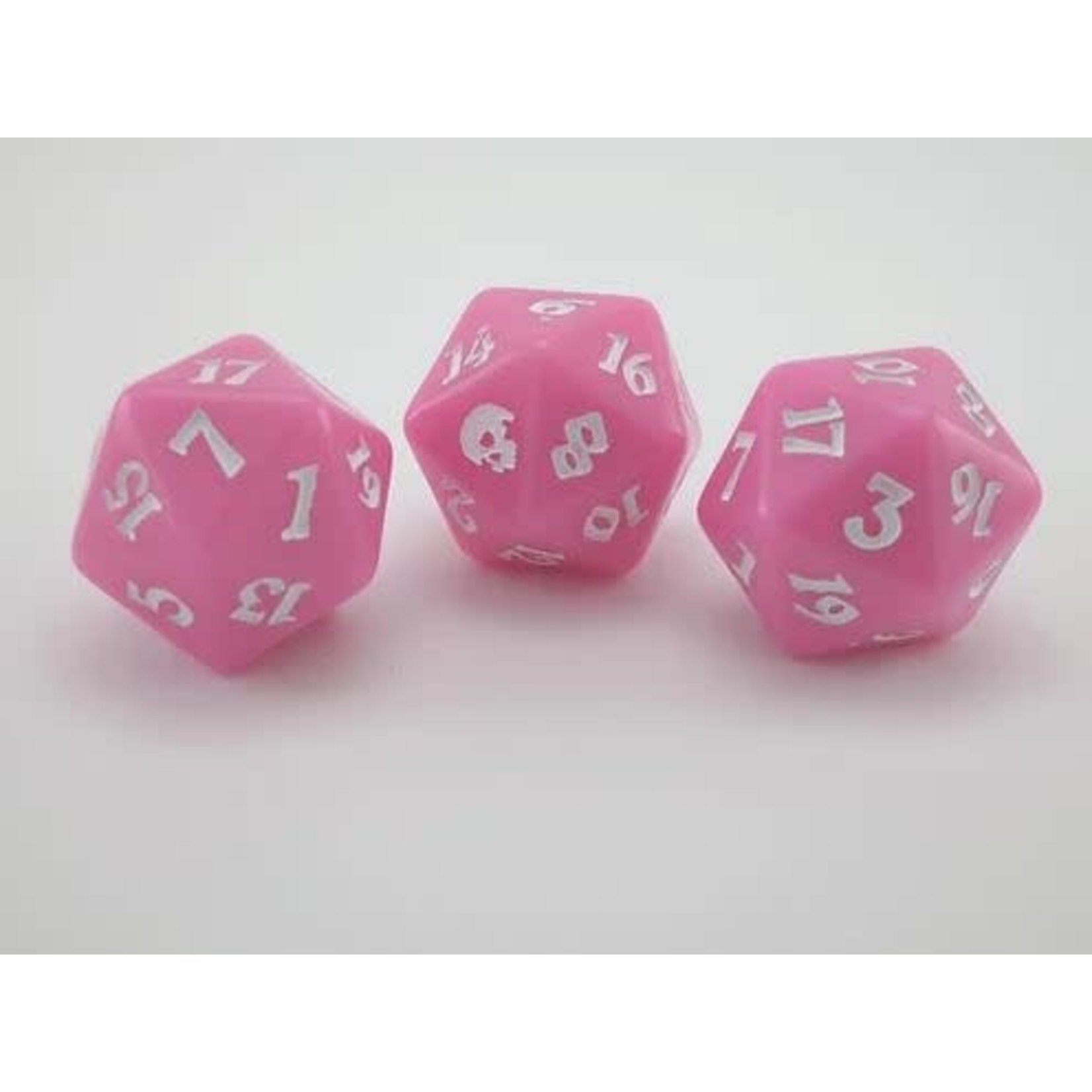 Oversize Dice: Black Death Skull - d20 Pink Death pink w/white ink 23mm