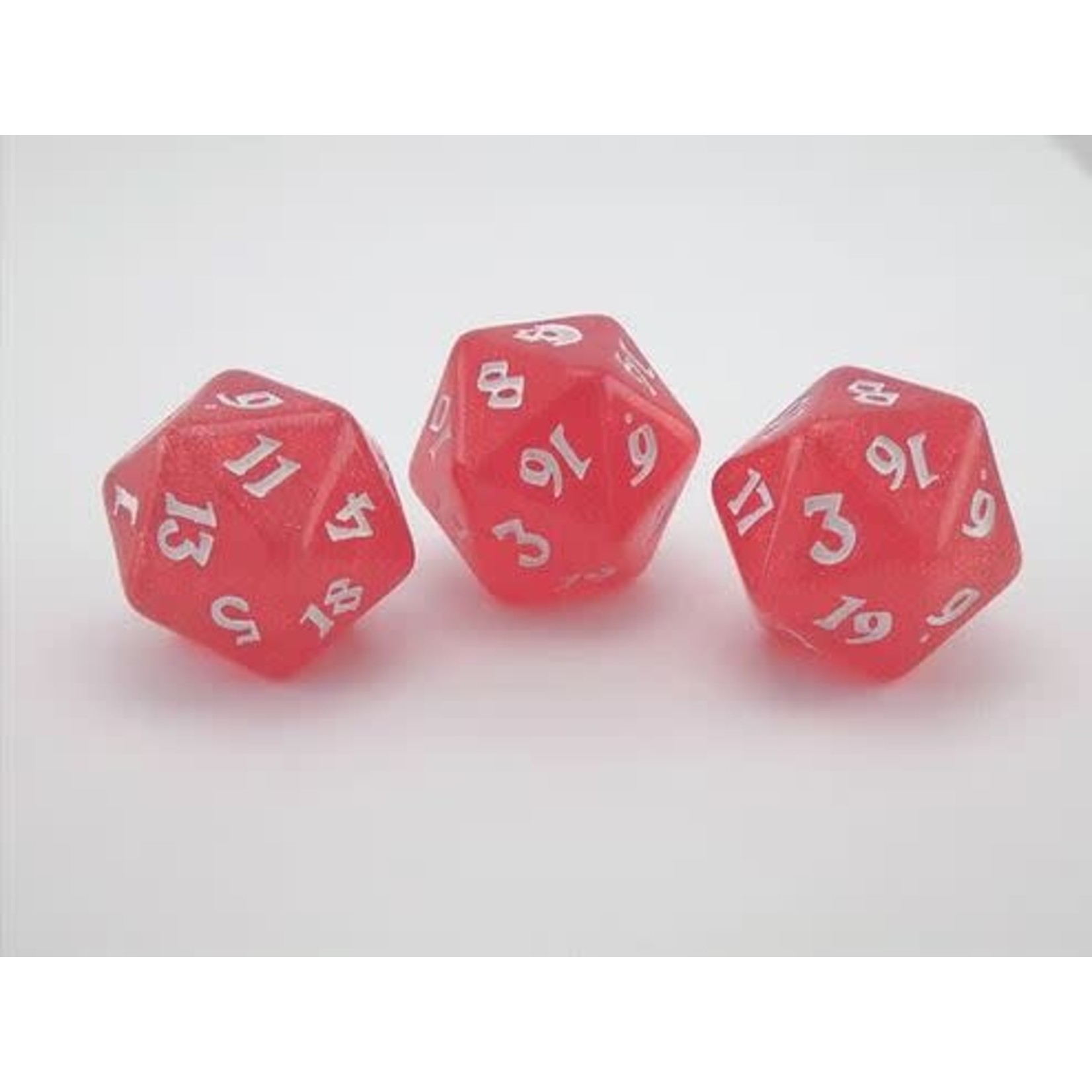 Oversize Dice: Black Death Skull - d20 Sparklefury red glitter w/white ink 23mm