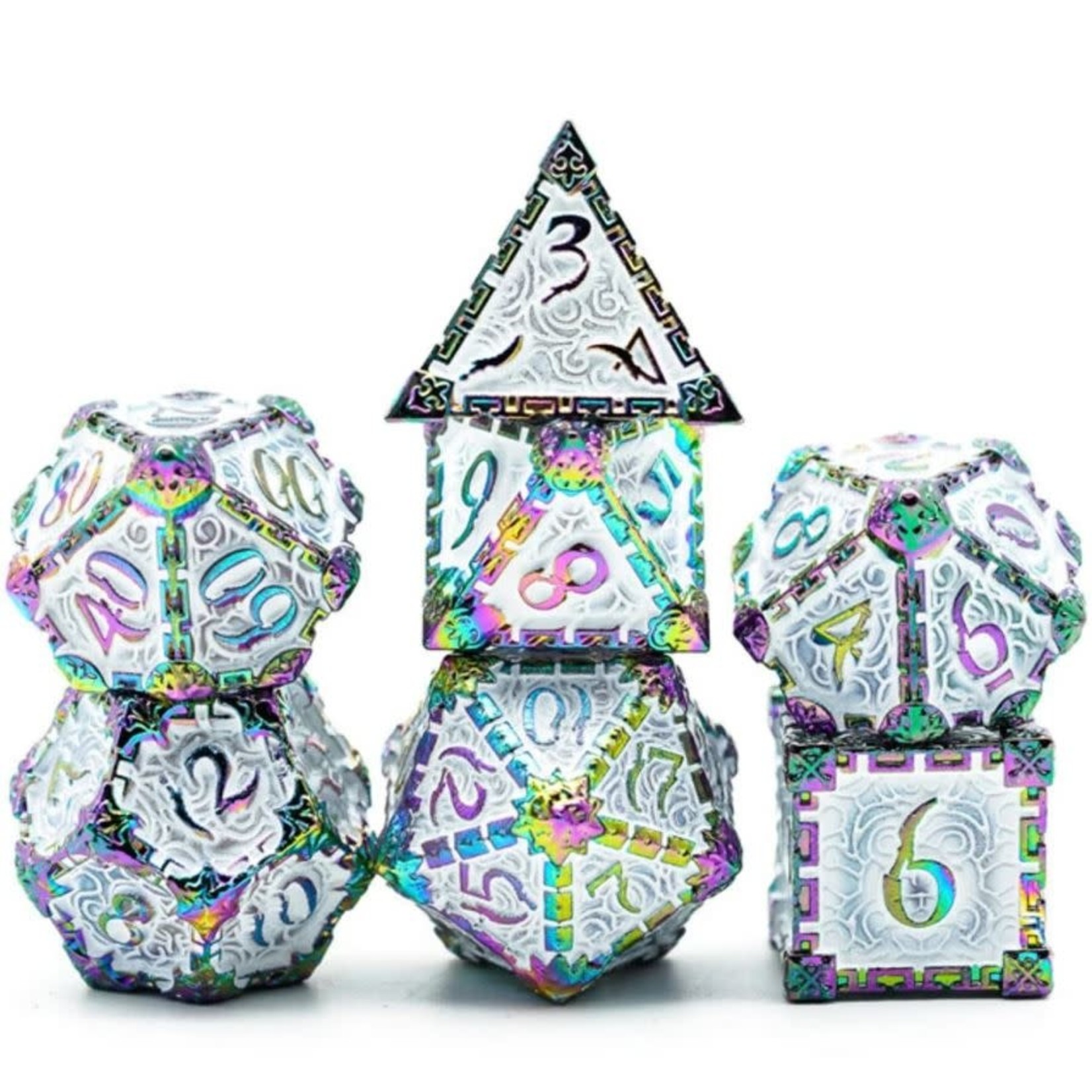Foam Brain Metal Dice: Dagger of Venom - White Rainbow Dice Set