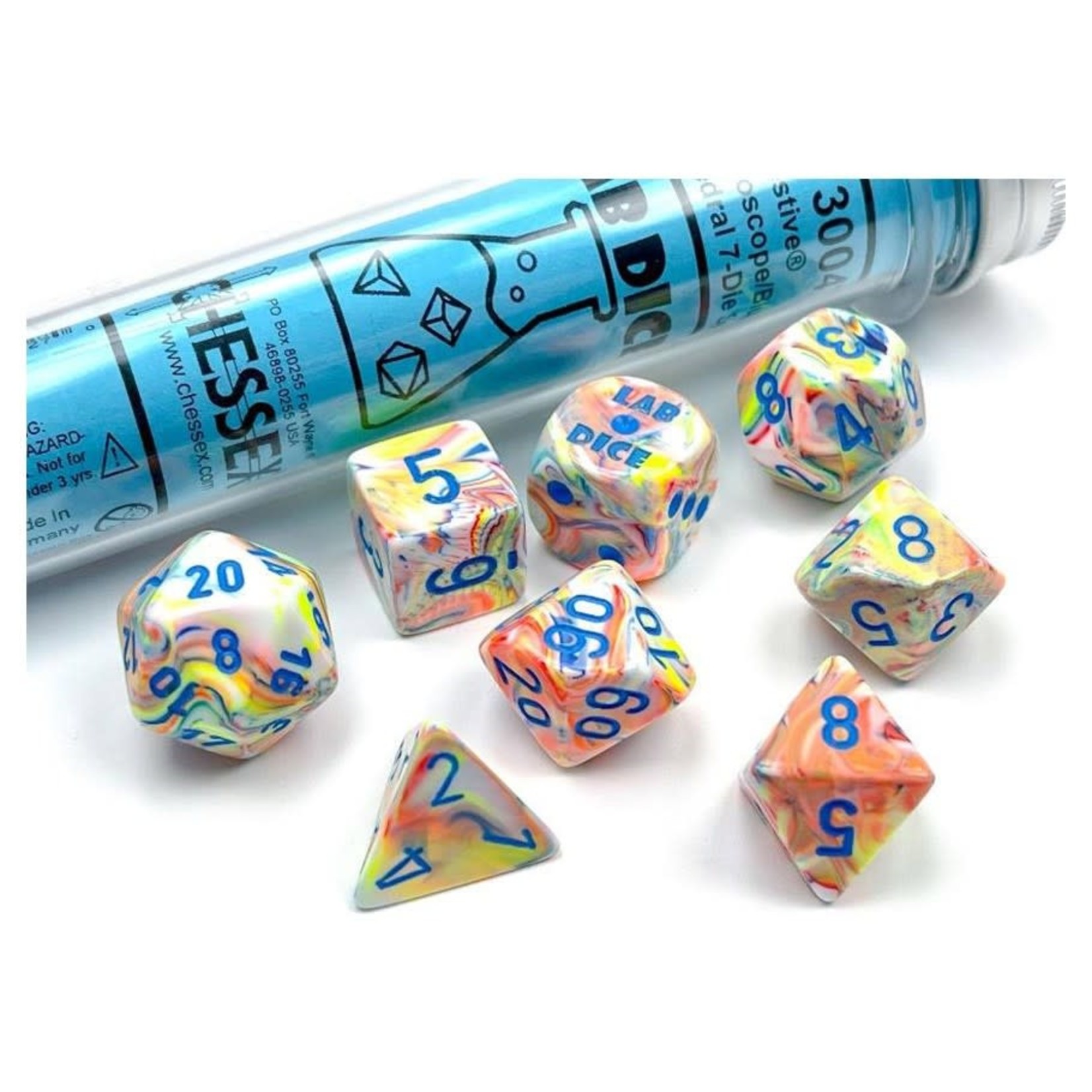 Chessex Lab Dice Festive - Kaleidoscope Blue | 7 Die Polyhedral Set | 30047