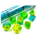 Chessex Lab Dice Gemini - Plasma Green teal Orange | 7 Die Polyhedral Set | 30048