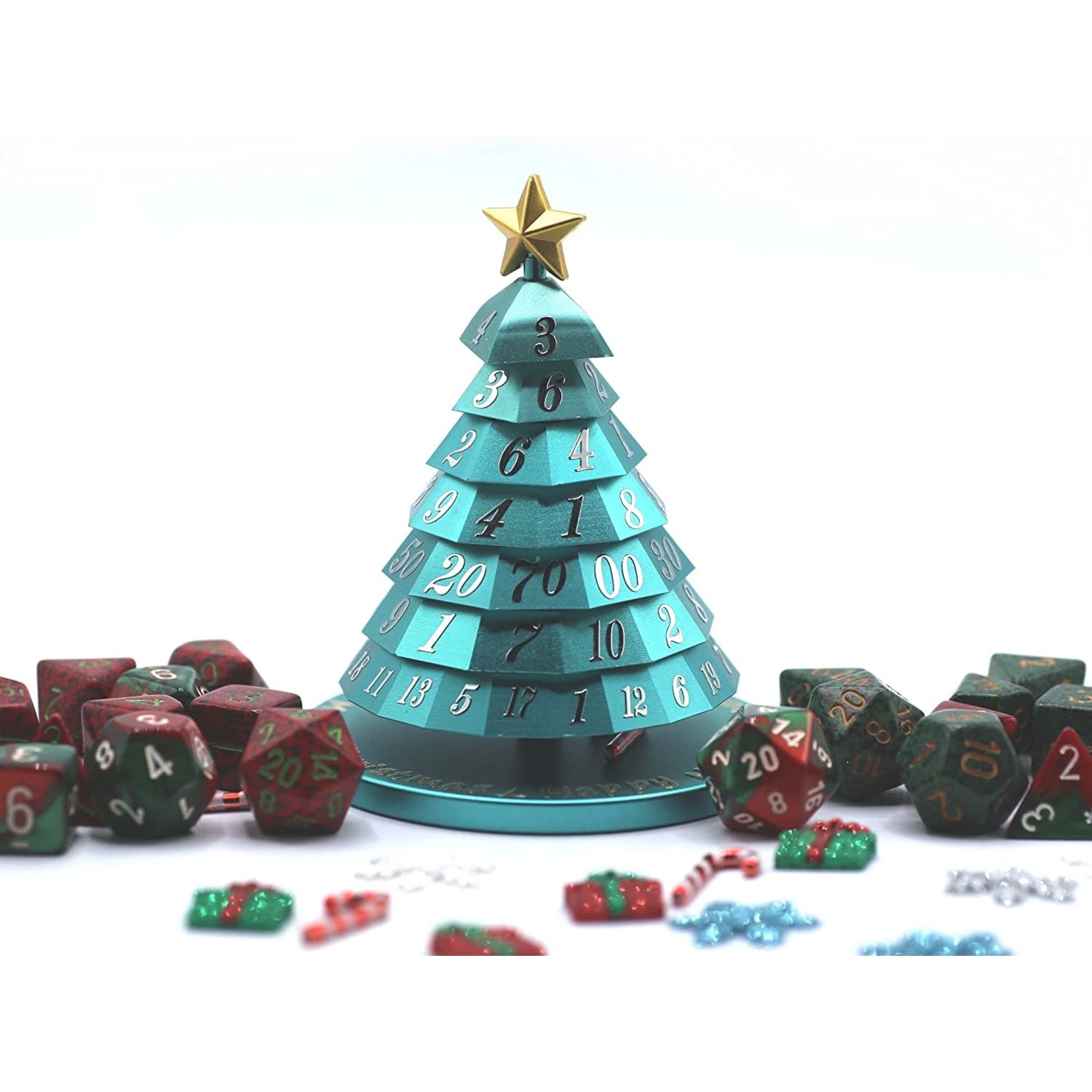 Christmas Tree Dice: Blue with Red Font 7 "Dice" Set