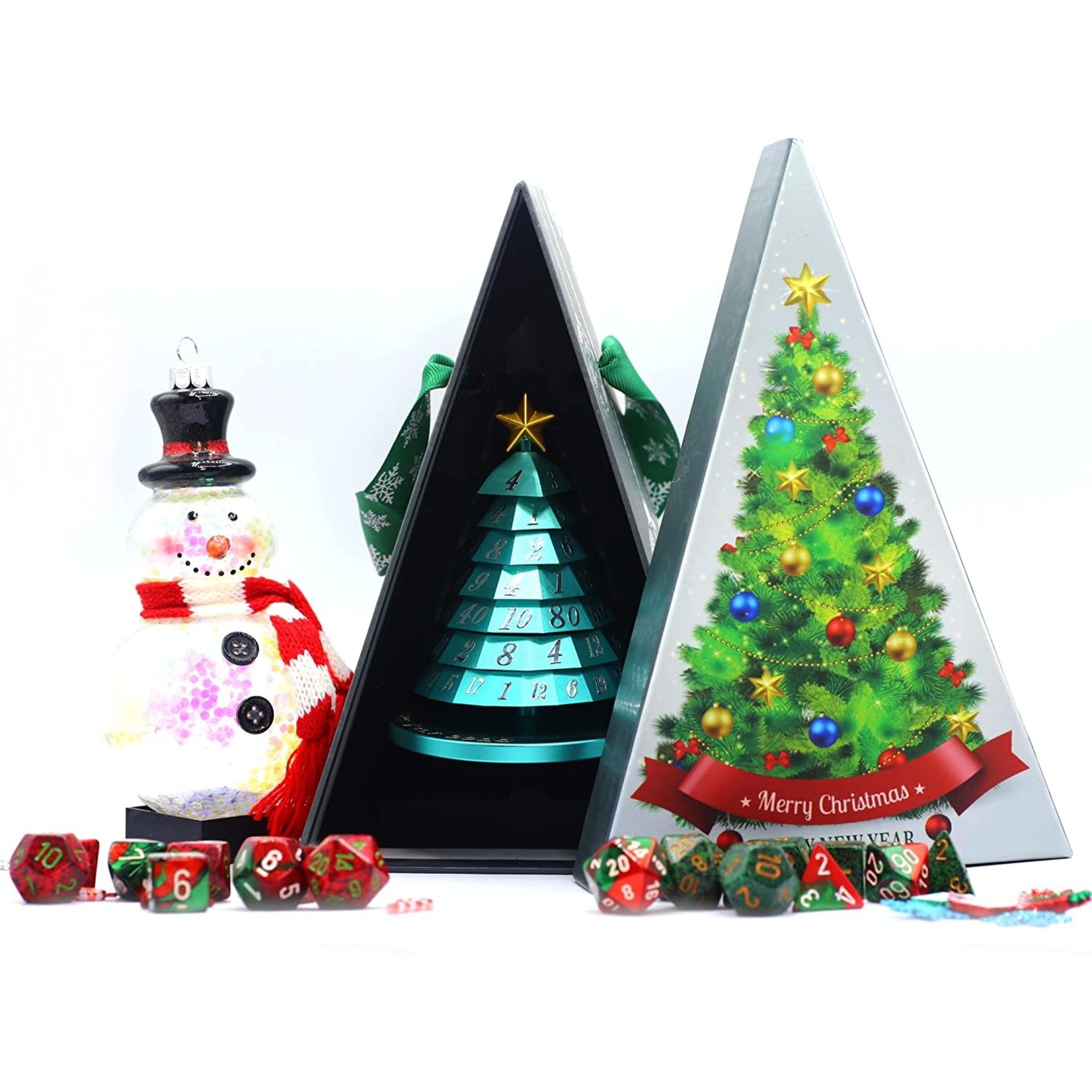 Christmas Tree Dice: Blue with Red Font 7 "Dice" Set