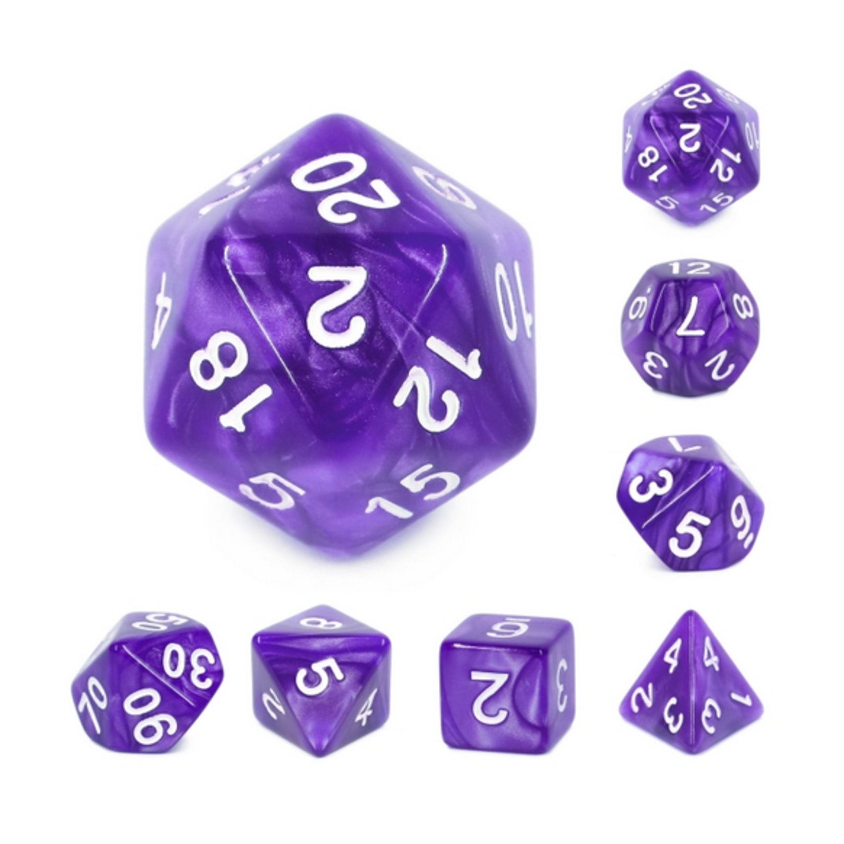 HD Pearl Dice: Purple with White Font | 7 Die Polyhedral Set