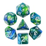 HD Blend Dice: Blue Green with White Font | 7 Die Polyhedral Set