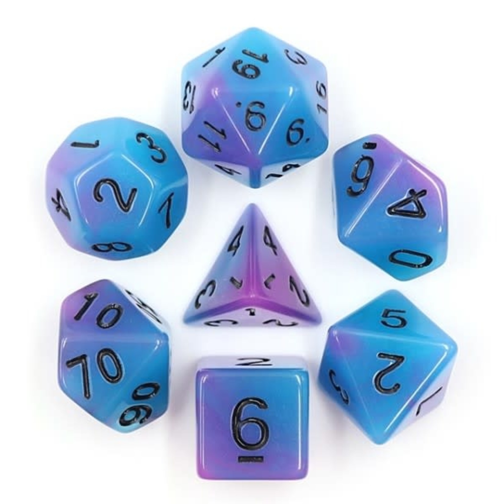 HD Glow in the Dark Dice: Blue Purple with Black Font | 7 Die Polyhedral Set
