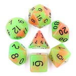 HD Glow in the Dark Dice: Orange Green w/ Black Font | 7 Die Polyhedral Set