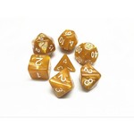 HD Pearl Dice: Golden with White Font | 7 Die Polyhedral Set