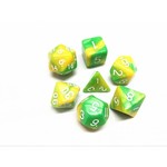 HD Blend Dice: Green and Yellow with White Font| 7 Die Polyhedral Set