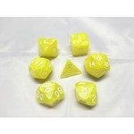 HD Pearl Dice: Bright Yellow with White Font | 7 Die Polyhedral Set