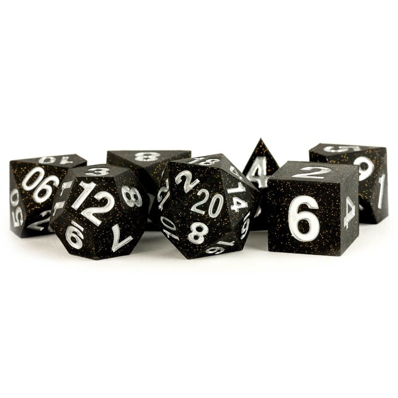 MDG Silicone Rubber Dice: Sharp Edge Gold Scatter | 16mm 7 Die Polyhedral Set MET 781