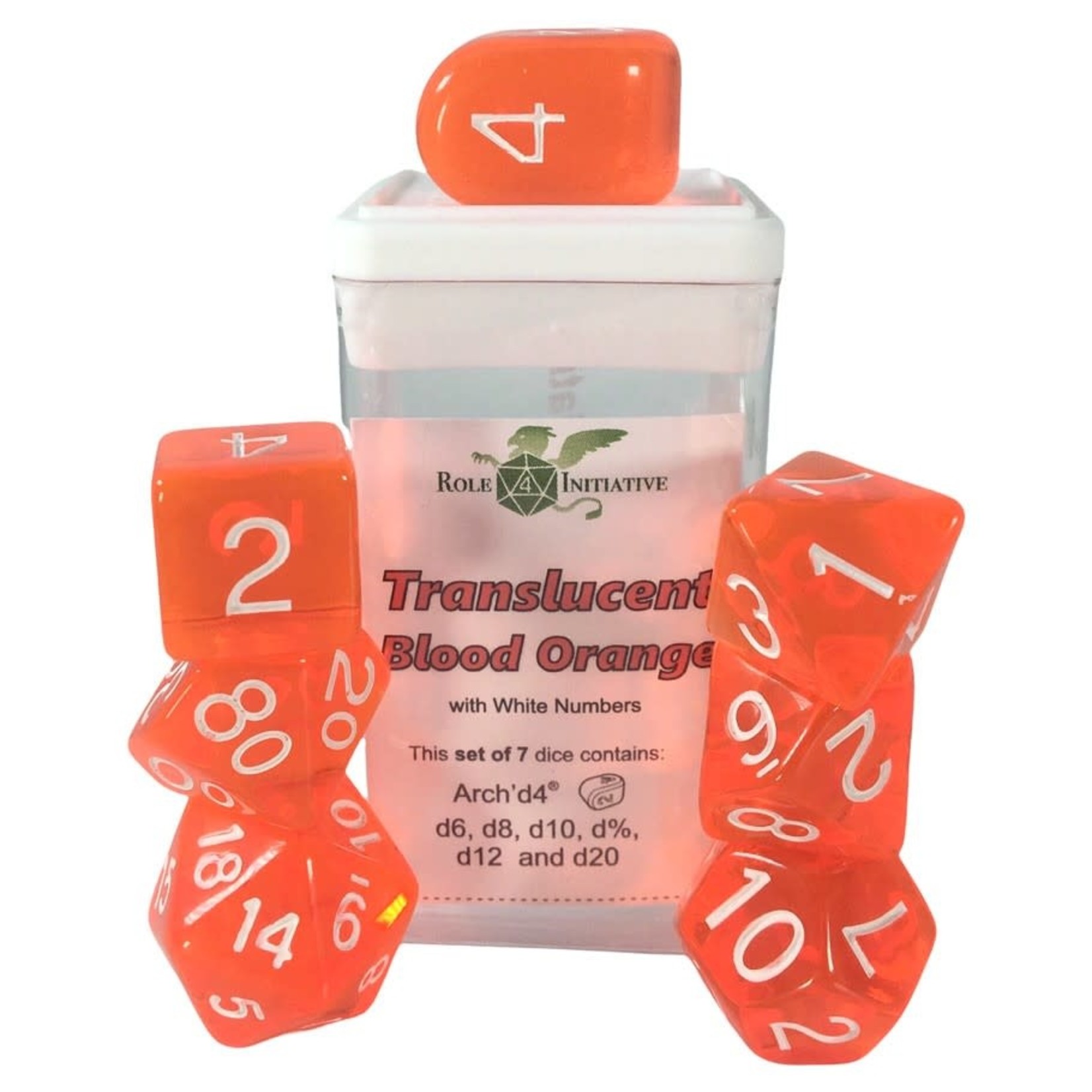 Role 4 Initiative 7-Poly Dice Set Translucent Blood Orange w/White Numbers