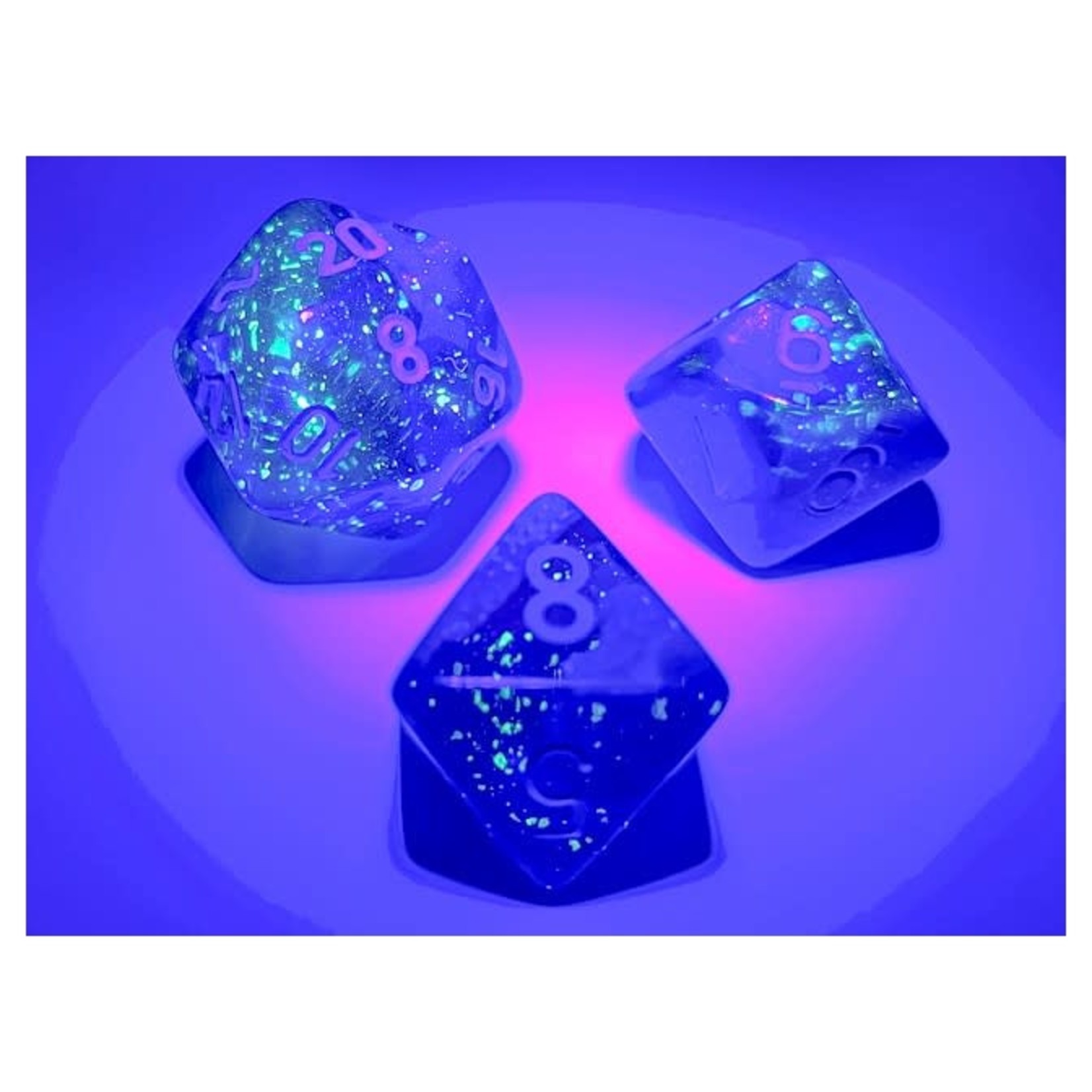 Chessex Gemini Luminary Blue w / Light Blue Numbers | 7 Die Polyhedral Set | 26463