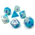 Chessex Gemini Luminary Pearl Turquoise and White with Blue Numbers | 7 Die Polyhedral Set | 26465