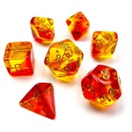 Chessex Gemini Translucent Red and Yellow with Gold Numbers| 7 Die Polyhedral Set | 26468