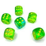 Chessex Gemini Translucent Green and Teal with Yellow Numbers| 16mm d6 Dice Block | 26466
