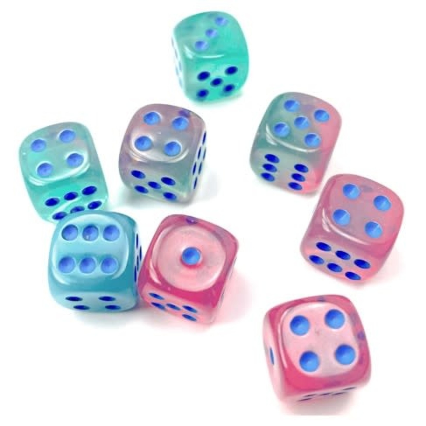 Chessex Gemini  Gel Green and Pink with Blue Numbers | 12mm d6 Dice Block | 26864
