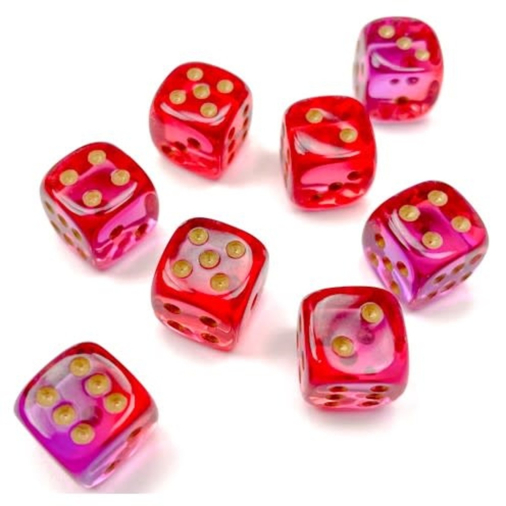 Chessex Gemini Translucent Red and Violet with Gold Numbers| 12mm d6 Dice Block | 26867