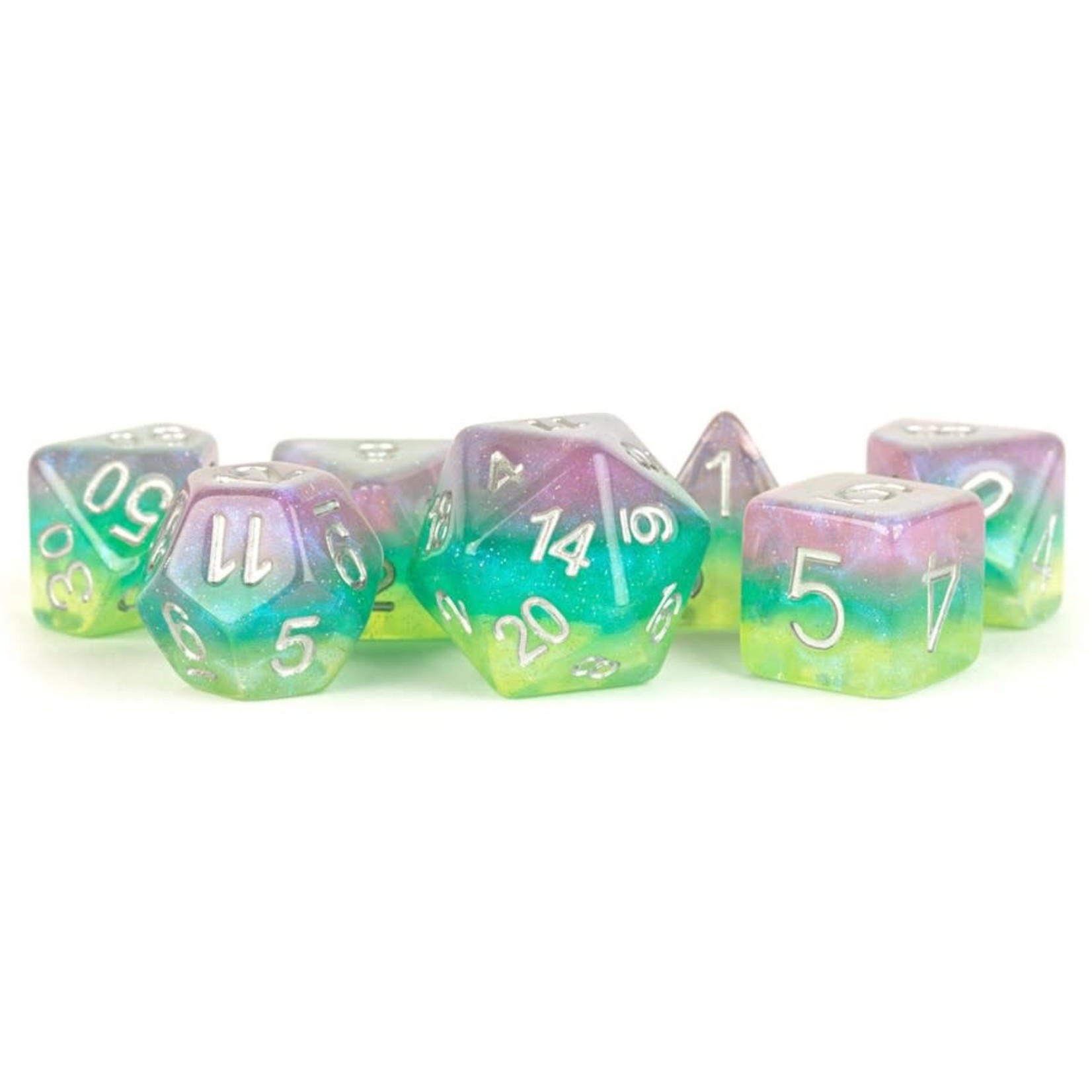 MDG Resin: Layered Stardust Radiance | 16mm 7 Die Polyhedral Set MET 764