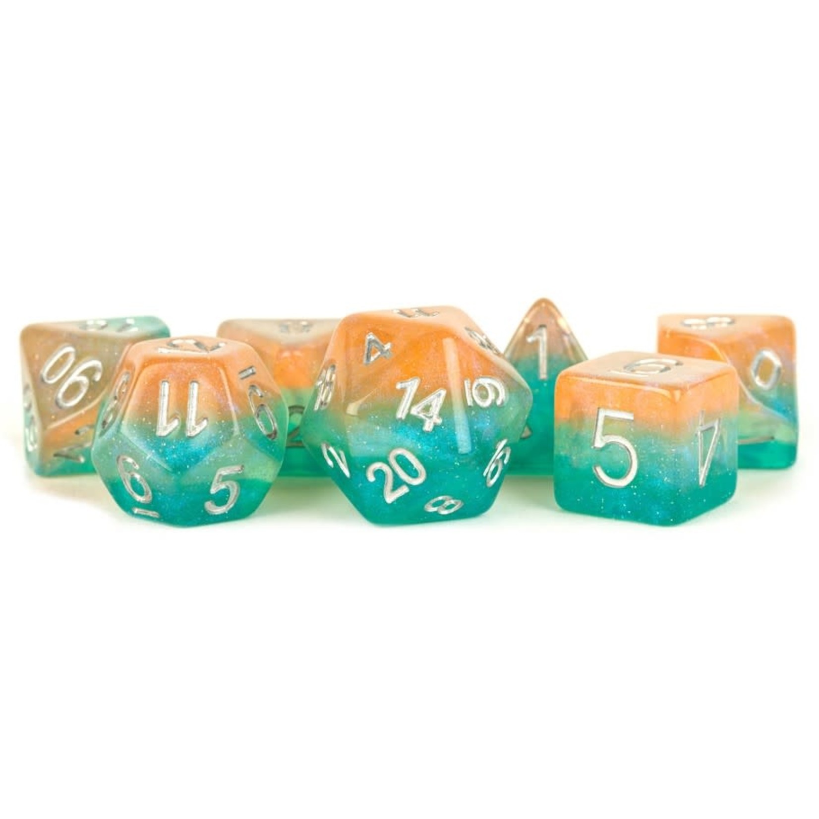 MDG Resin: Layered Stardust Sunset | 16mm 7 Die Polyhedral Set MET 766