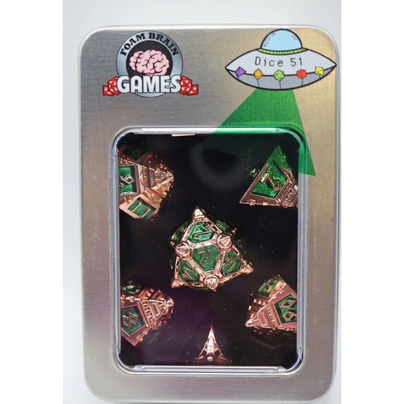 Foam Brain UFO 51 Metal Dice: Emerald Meteor Shower