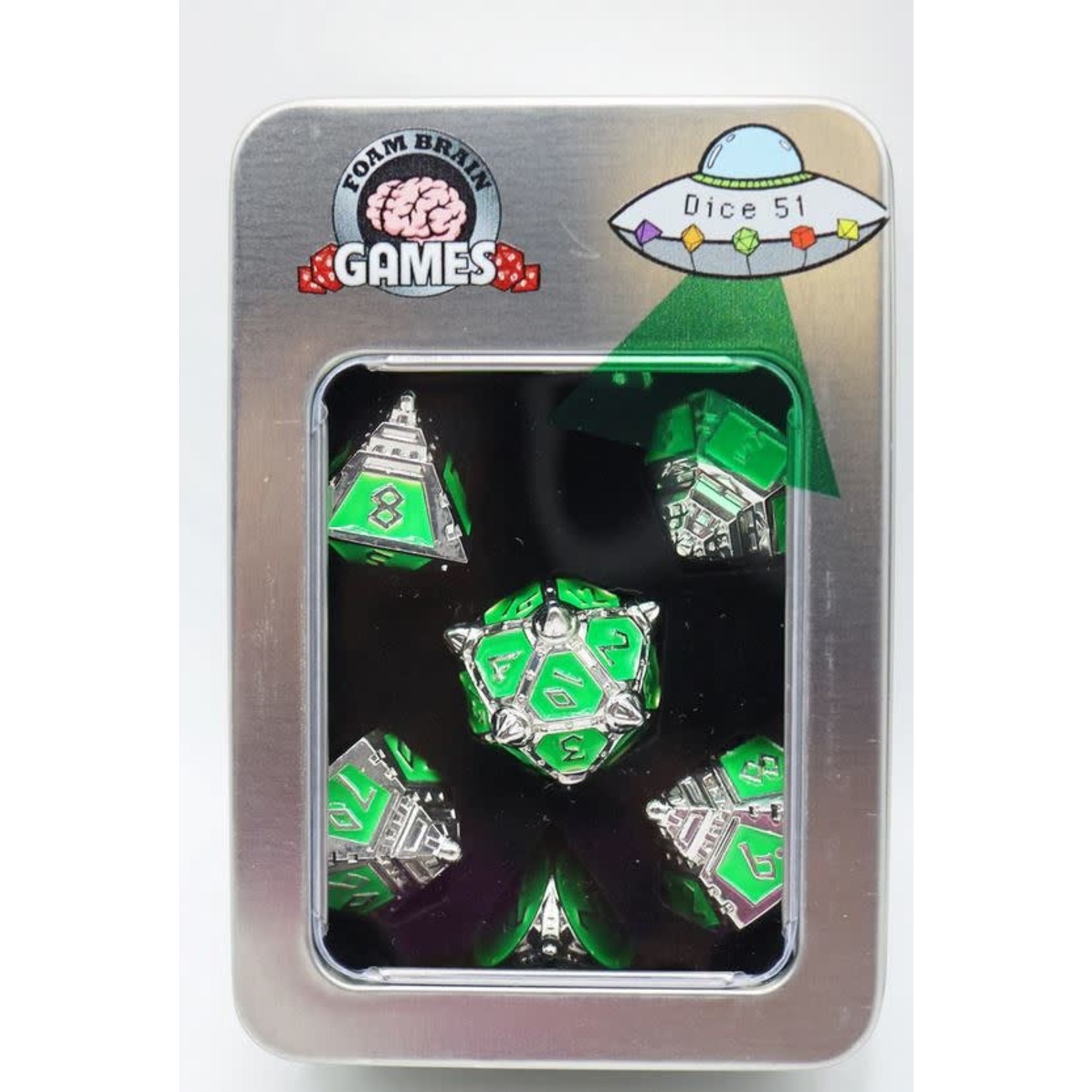 Foam Brain UFO 51 Metal Dice: Neon Diamonds