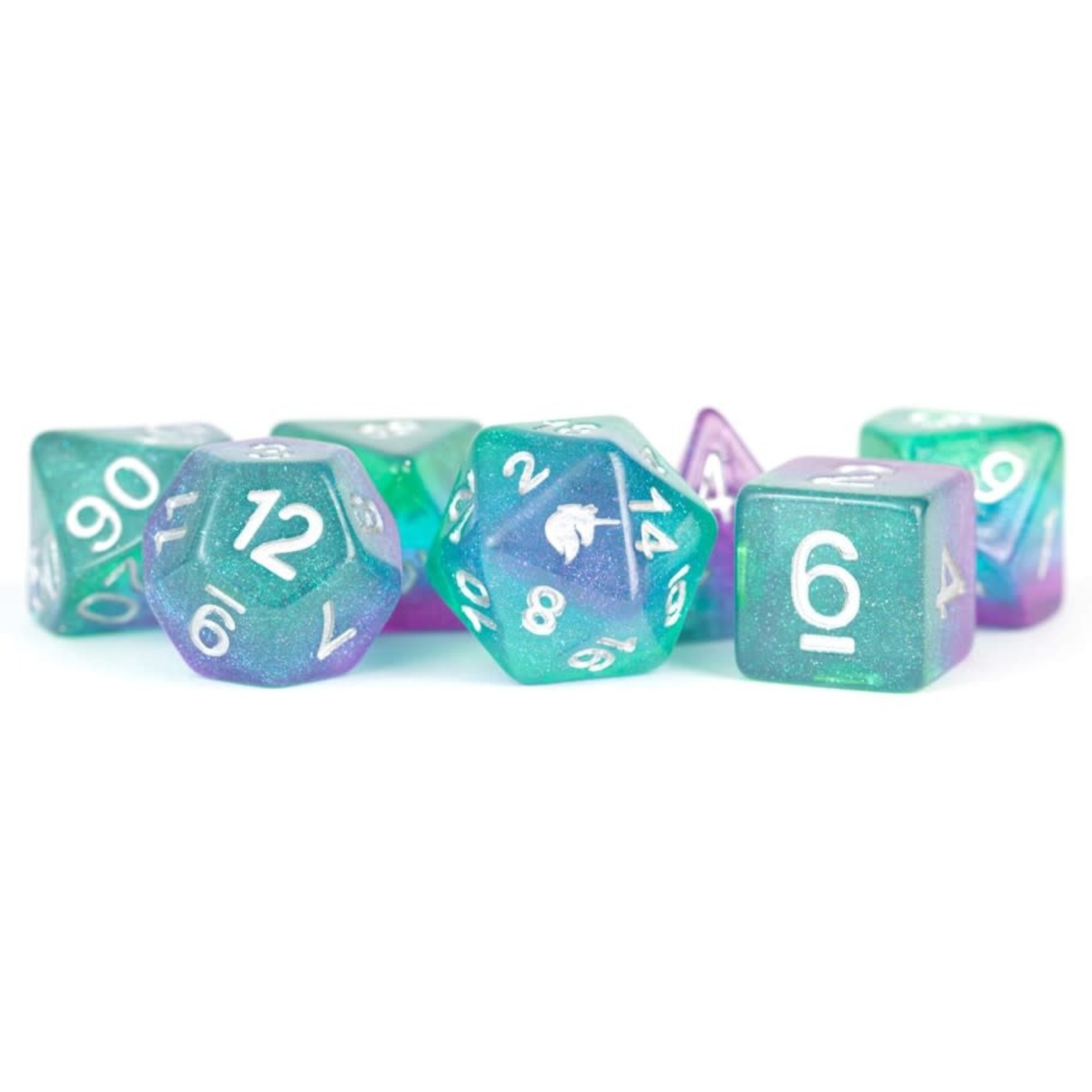 MDG Resin Dice: Unicorn Aurora | 16mm 7 Die Polyhedral Set MET 712