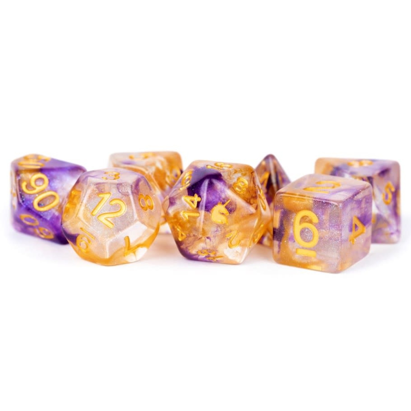 MDG Resin Dice: Unicorn Royal Sunset | 16mm 7 Die Polyhedral Set MET 711
