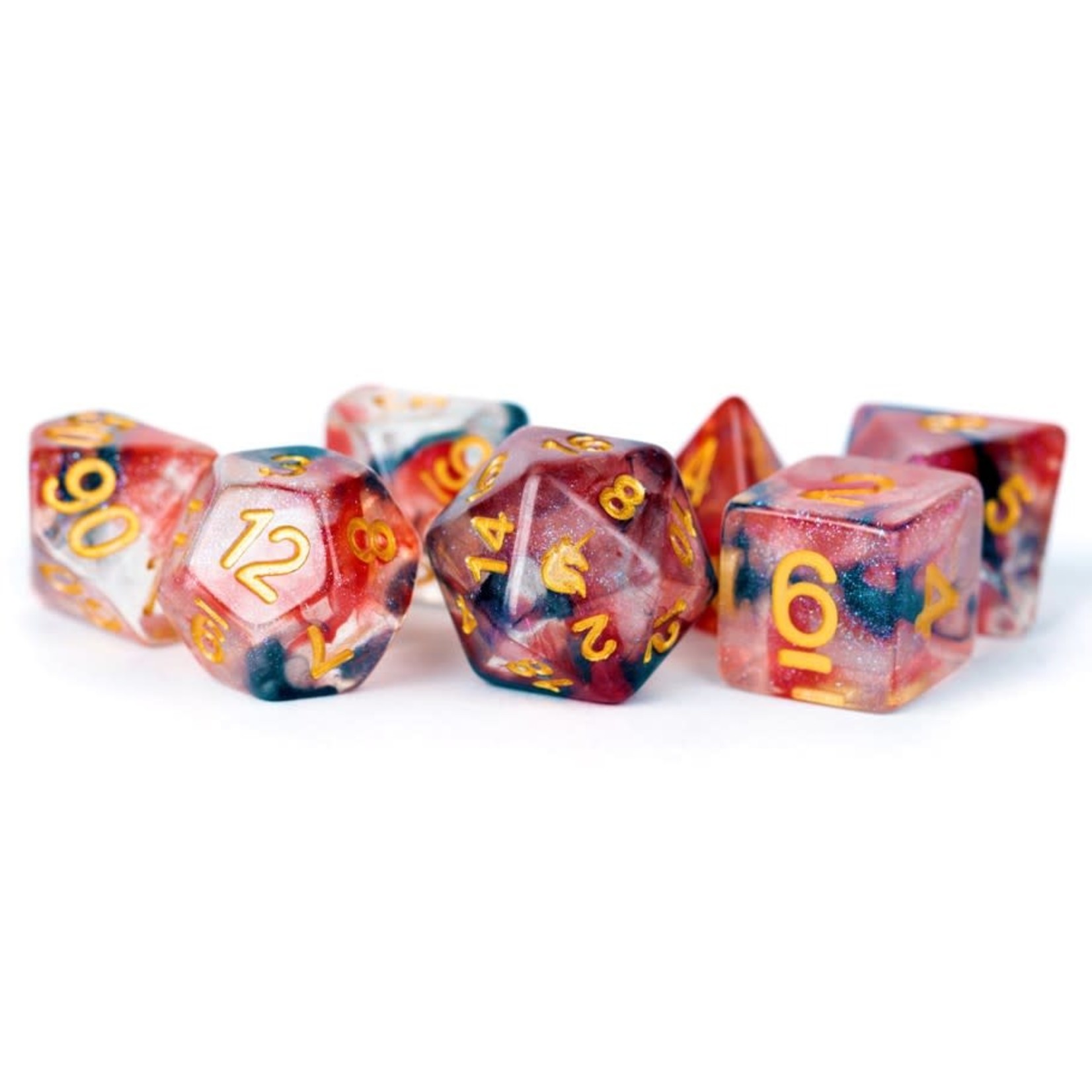 MDG Resin Dice: Unicorn Phoenix Ash | 16mm 7 Die Polyhedral Set MET 704