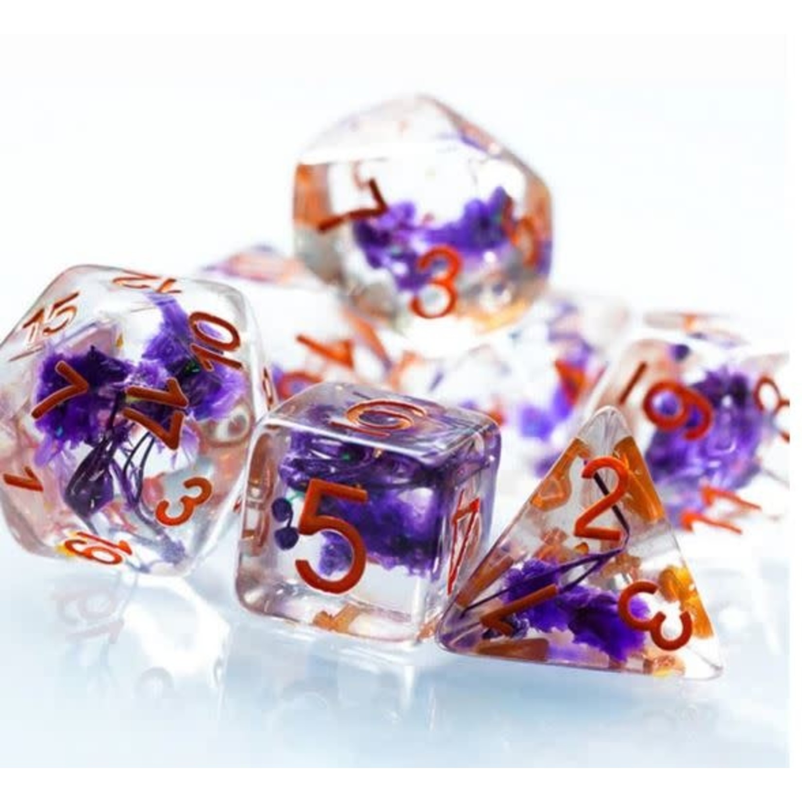 Foam Brain Inclusion Dice: Purple Flowers Dice Set