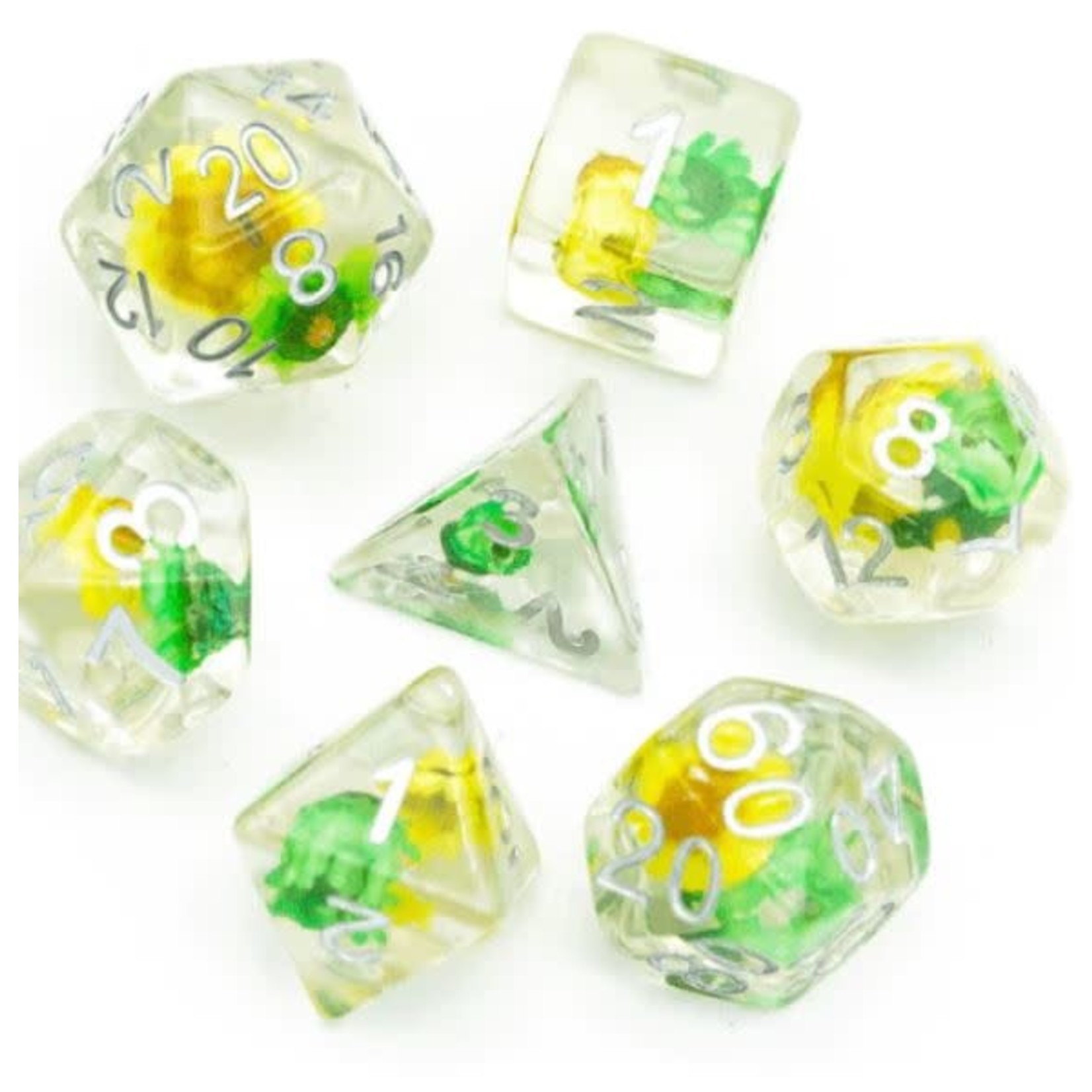 Foam Brain Inclusion Dice: Green & Yellow Star Flower Dice Set
