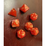 HD Pearl Dice: Red with Golden Font | 7 Die Acrylic Polyhedral Set
