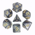 HD Pearl Dice: Black with Golden Font | 7 Die Acrylic Polyhedral Set
