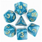 HD Pearl Dice: Lake Blue with Golden Font | 7 Die Acrylic Polyhedral Set