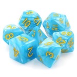 HD Pearl Dice: Light Blue with Yellow Font | 7 Die Acrylic Polyhedral Set