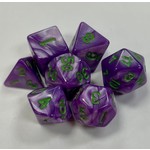 HD Pearl Dice: Light Purple with Green Font | 7 Die Acrylic Polyhedral Set