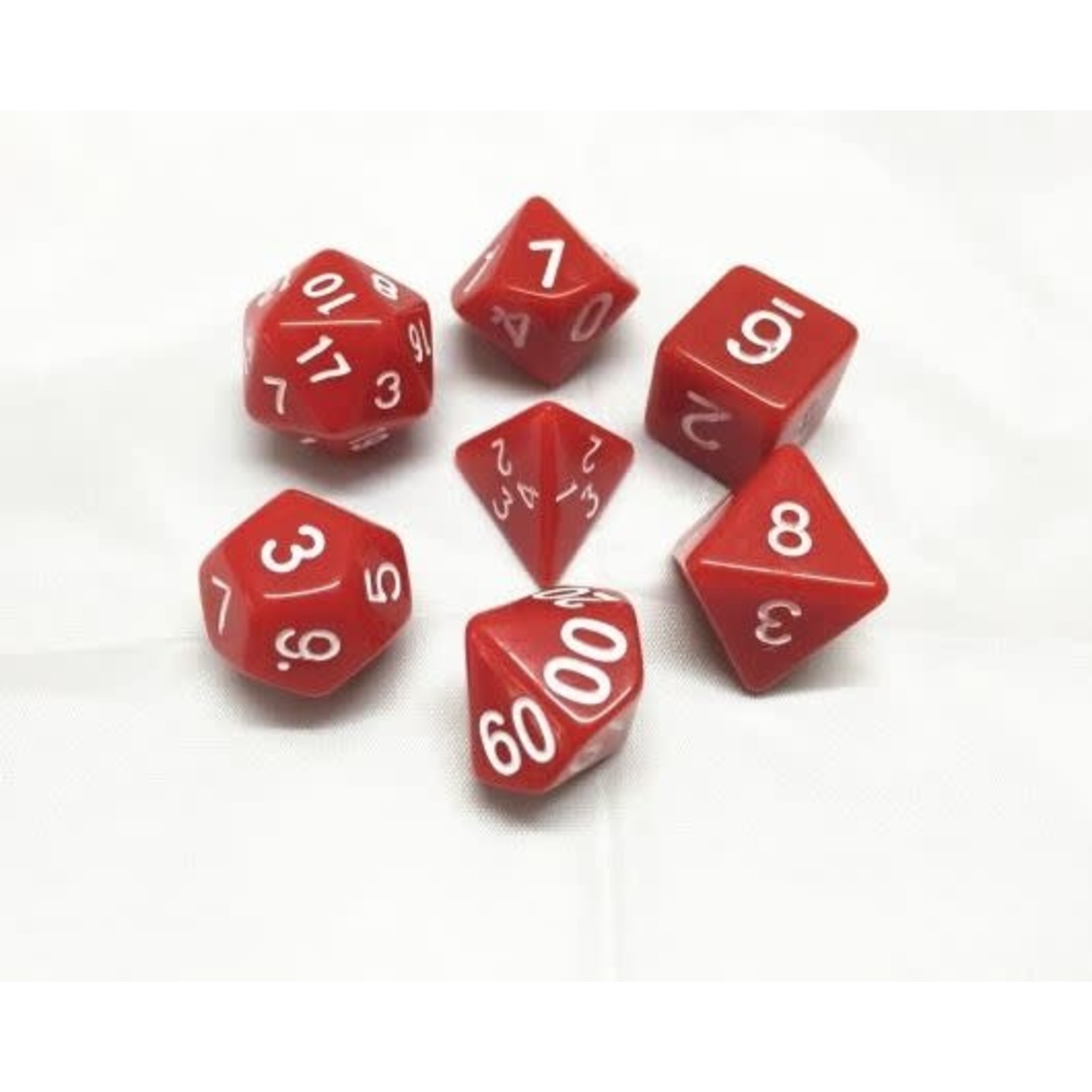 HD Opaque Dice: Red White Font | 7 Die Acrylic Polyhedral Set